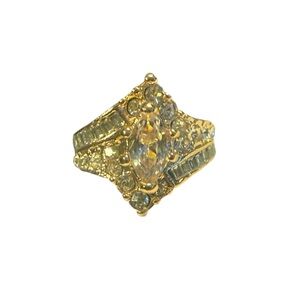 Vintage Gold-Tone Cocktail Ring with CZ Crystals